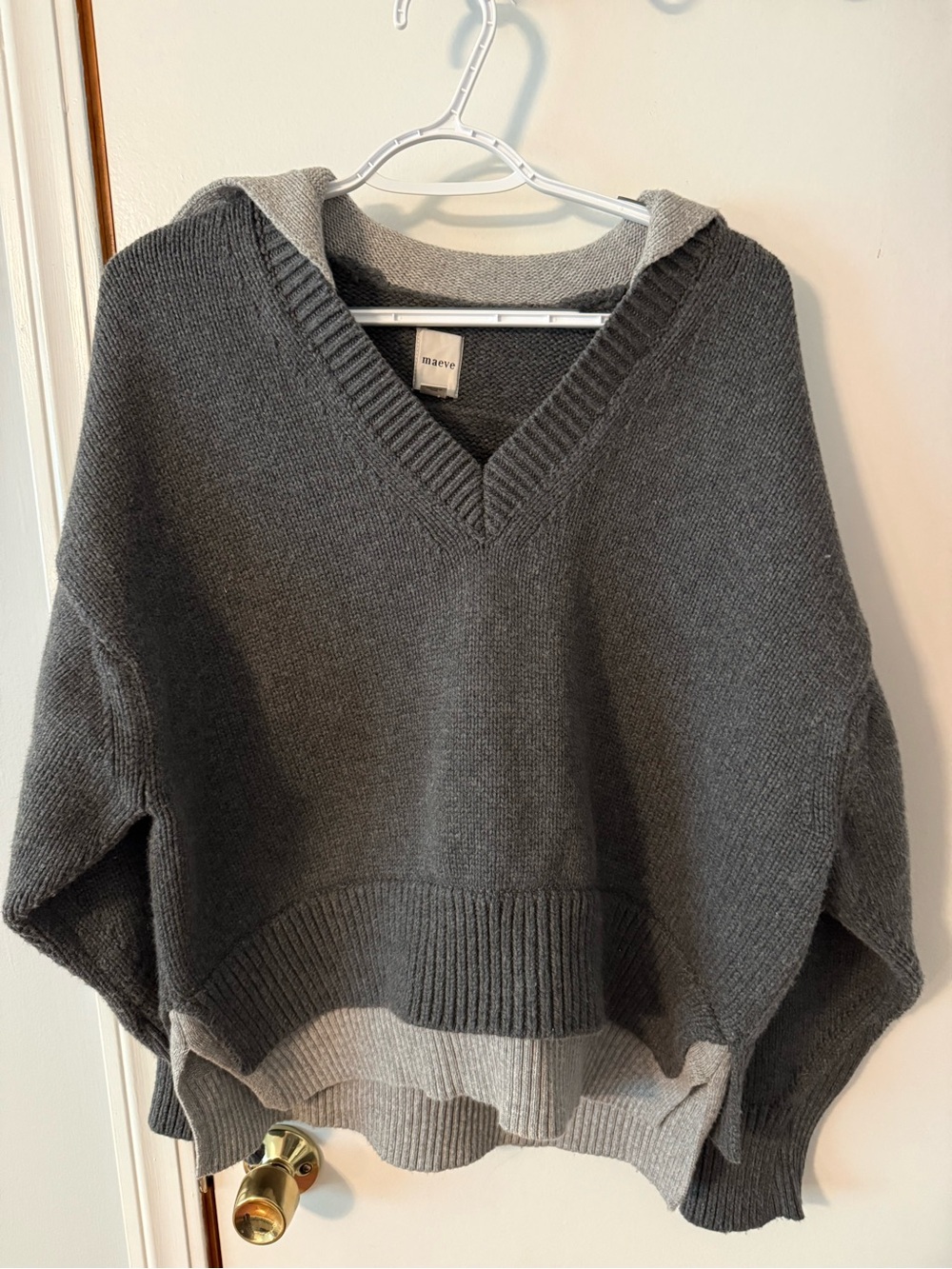 Maeve Gray Two-Tone V-Neck Hooded Sweater size xs- Anthropologie sold out